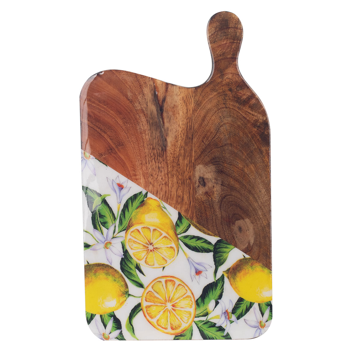 Mango wood board with lemon motif, 35 × 19 cm