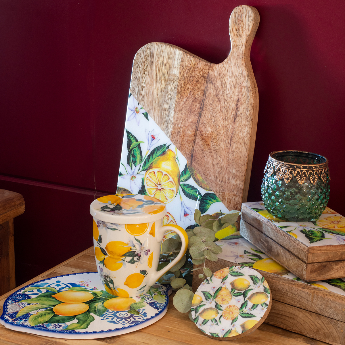 Mango wood board with lemon motif, 35 × 19 cm - Image 6