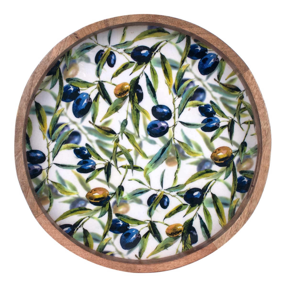 Round mango wood tray with olive motif, 35 cm - Image 3