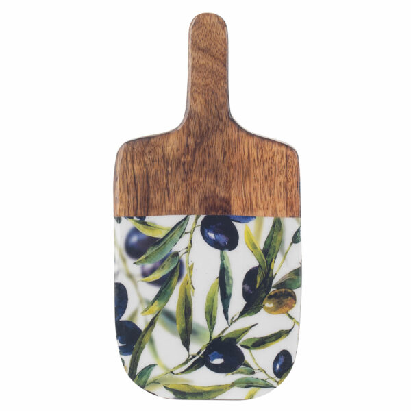 Mango wood chopping board with olive motif, 30 × 15 cm