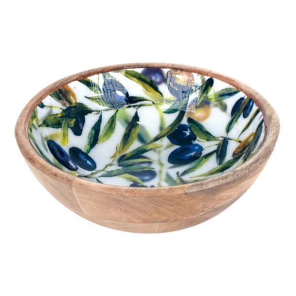 Mango wood bowl with olive motif, 20 cm