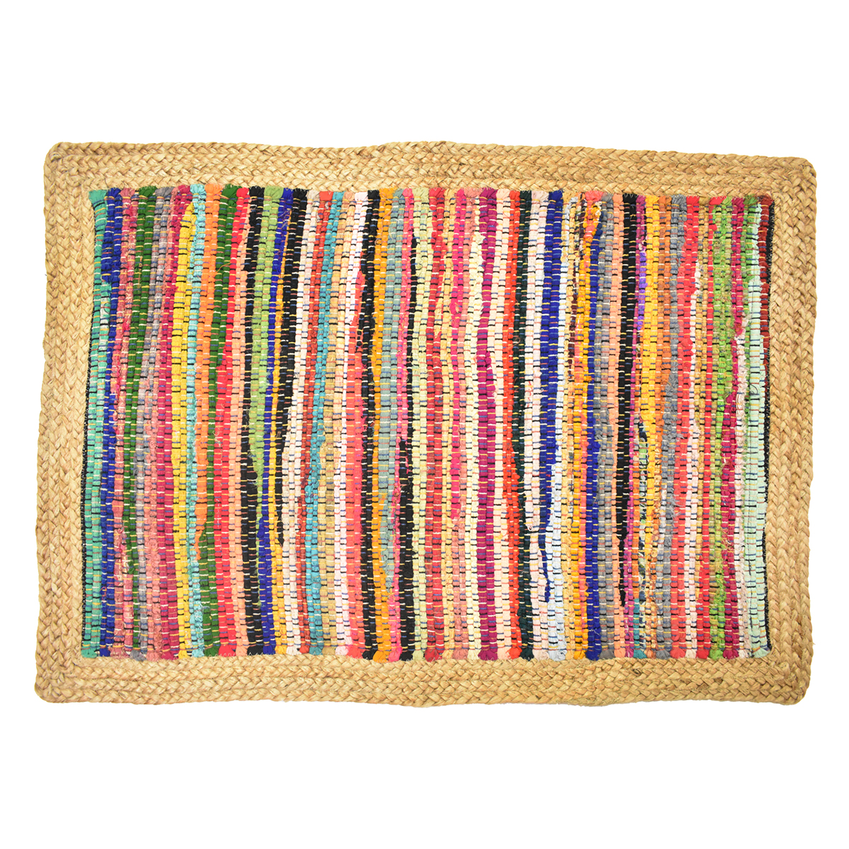 Handmade cotton and jute rug, 80 × 50 cm
