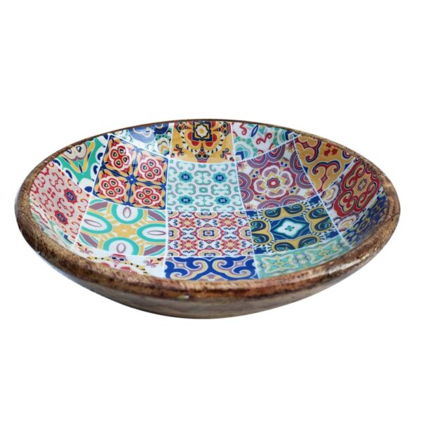 Mango wood bowl with tile pattern, 30 cm – large