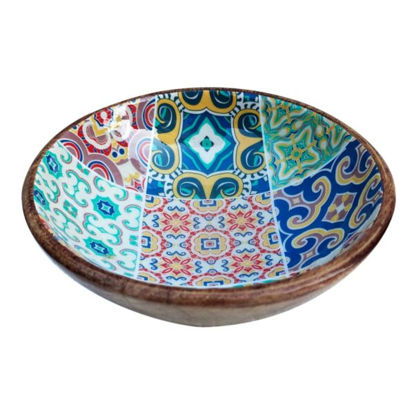 Mango wood bowl with tile pattern, 19.5 cm – medium