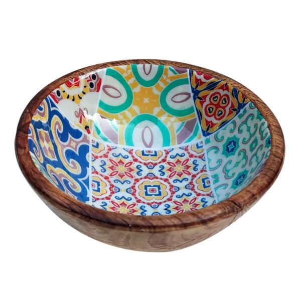 Mango wood bowl with tile pattern, 15 cm – small