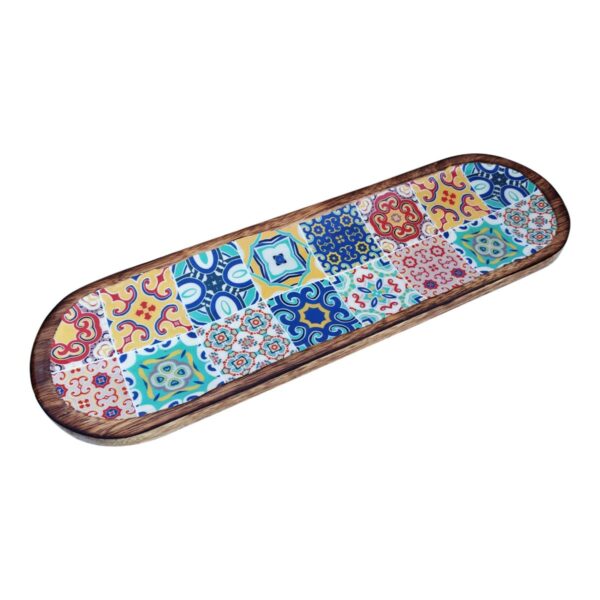 Large mango wood dish with tile pattern, 45 cm