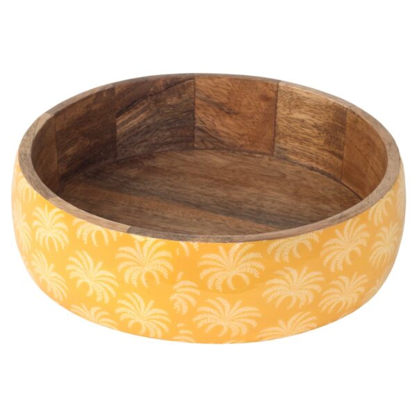 Wood and resin bowl with palm motif, 25 × 25 cm