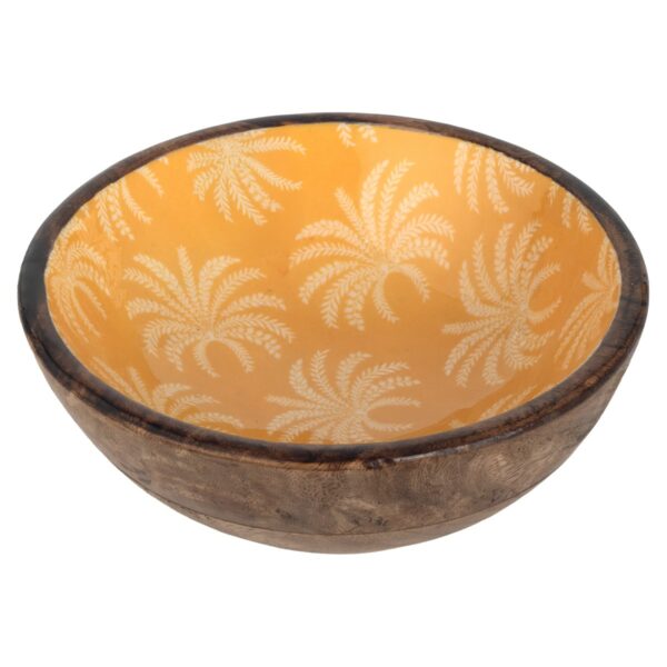 Wood and resin bowl with palm motif, 20 × 20 cm