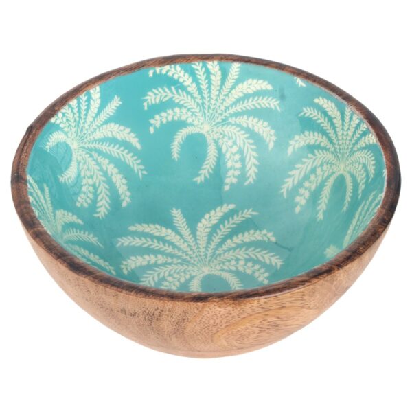Small wood and resin bowl with palm motif, 15 × 15 cm