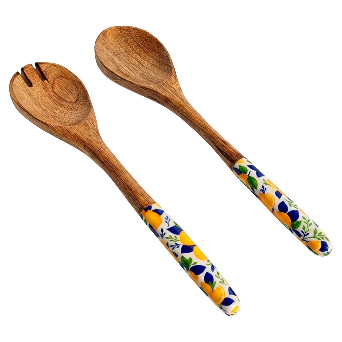 Wood and resin spoon and fork set with lemon motif - Image 3
