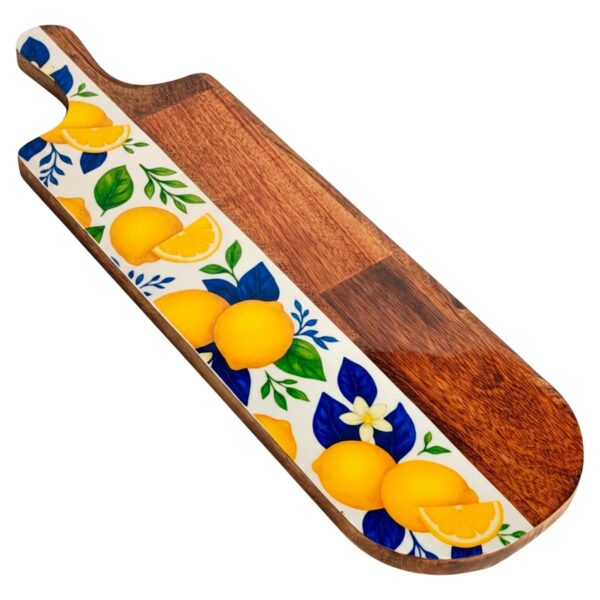 Wood and resin chopping board with lemon motif, 49 × 15 cm