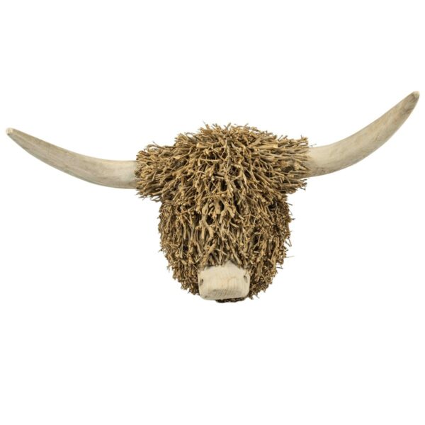 Wooden bull head wall decoration, 60 × 35 × 33 cm