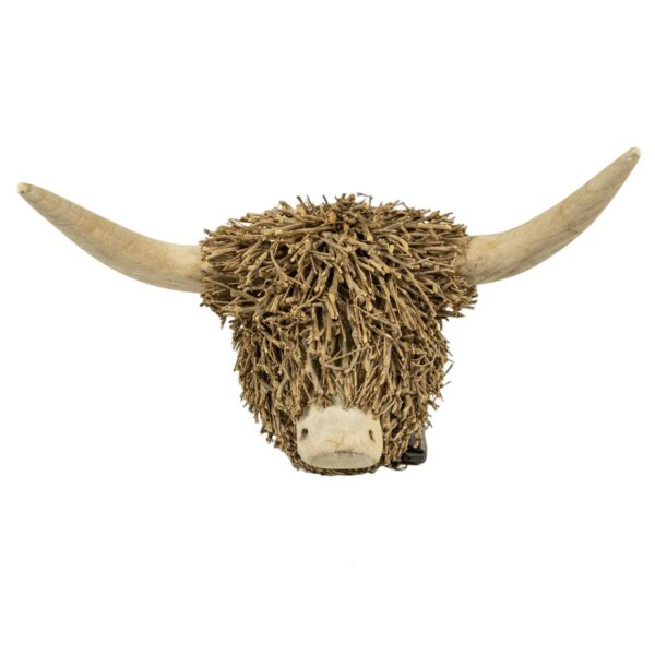 Wooden bull head wall decoration, 45 × 26 × 36 cm