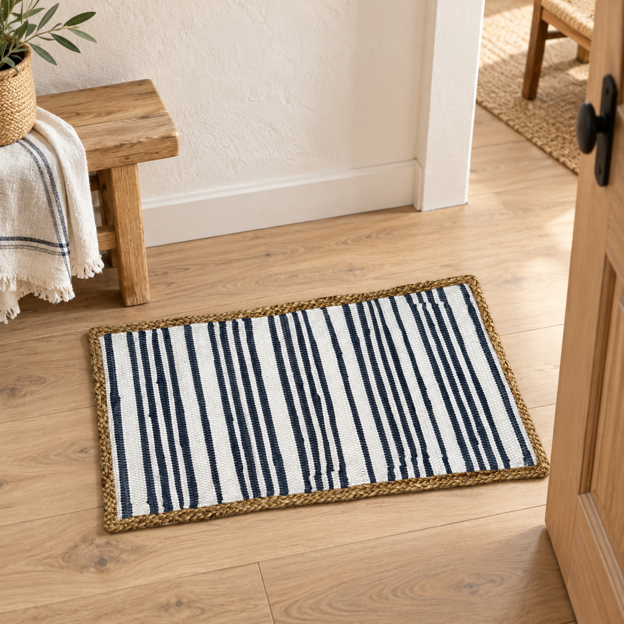 Jute and cotton rug, 80 × 50 cm, item 36770, in a Mediterranean interior